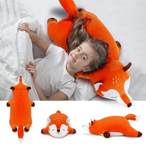 Auspicious beginning 30'' Giant Foxy Plush Stuffed Animal- Fox Plush Pillow, Orange Fox Plushies, Large Sleeping Fox Plush Toy, Cute Hugging Plush Pillow, Room Decor Christmas Birthday Gifts for Kids Girls Boys - Image 5