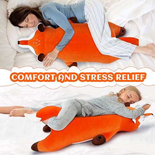 Auspicious beginning 30'' Giant Foxy Plush Stuffed Animal- Fox Plush Pillow, Orange Fox Plushies, Large Sleeping Fox Plush Toy, Cute Hugging Plush Pillow, Room Decor Christmas Birthday Gifts for Kids Girls Boys - Image 4