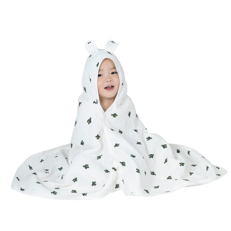 REMASS Hooded Towel Muslin Hooded Towel Made from Organic Cotton 6Layer Cotton Bath Towel Soft Bath Towels 25x51inches for Toddler Baby Kids Cactus