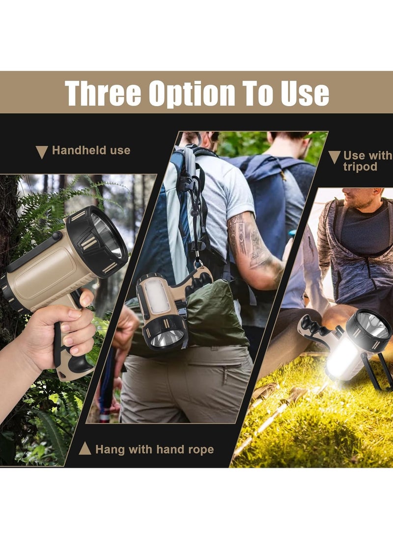 Super Bright Rechargeable Spotlight, Handheld Rechargeable LED Flashlight, Tactical Searchlight with USB Output, 6 Light Modes Camping Light (Gray)  - Image 4