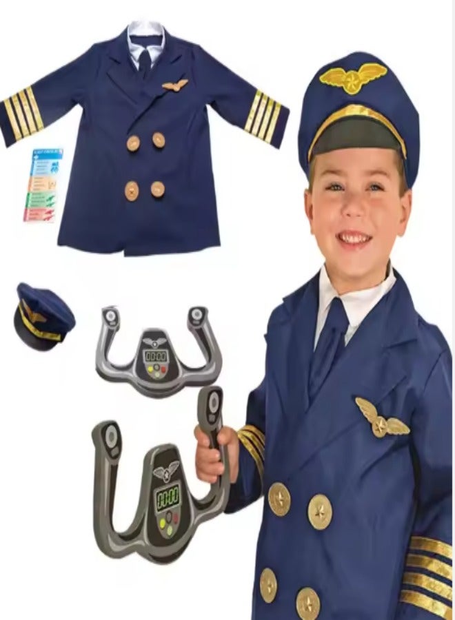 DUNISO Children's pilot costume, suitable for boys and girls to wear flight prop suits, role-playing sets, equipped with a hat and toy three piece set, suitable for heights of 100 to 130 centimeters - Image 5