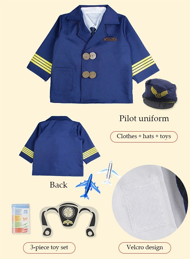 DUNISO Children's pilot costume, suitable for boys and girls to wear flight prop suits, role-playing sets, equipped with a hat and toy three piece set, suitable for heights of 100 to 130 centimeters - Image 3