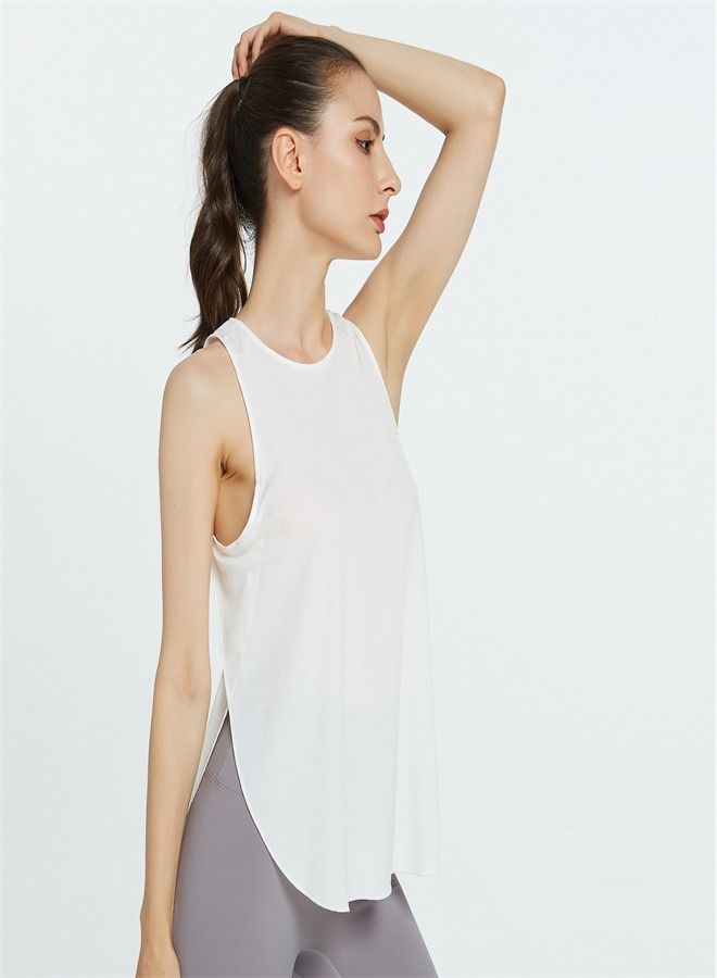 Loquat Women's Solid Color Loose Yoga Vest White  - Image 1