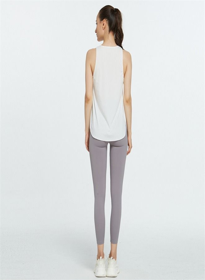Loquat Women's Solid Color Loose Yoga Vest White  - Image 2