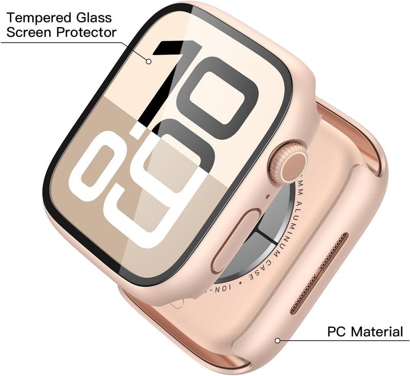 Misxi 2 Pack Tempered Glass Case Compatible for Apple Watch Series 11 (2025) Series 10 42mm, Hard PC Screen Protector Overall Protection Scratch-Resistant Cover for iWatch, 1 Rose Gold + 1 Transparent - Image 5