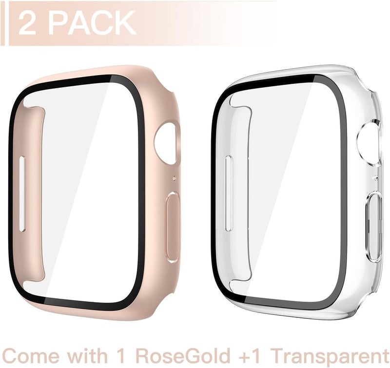 Misxi 2 Pack Tempered Glass Case Compatible for Apple Watch Series 11 (2025) Series 10 42mm, Hard PC Screen Protector Overall Protection Scratch-Resistant Cover for iWatch, 1 Rose Gold + 1 Transparent - Image 3