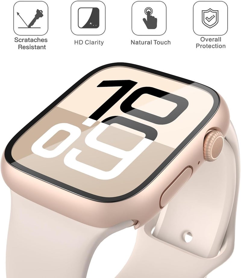 Misxi 2 Pack Tempered Glass Case Compatible for Apple Watch Series 11 (2025) Series 10 42mm, Hard PC Screen Protector Overall Protection Scratch-Resistant Cover for iWatch, 1 Rose Gold + 1 Transparent - Image 4