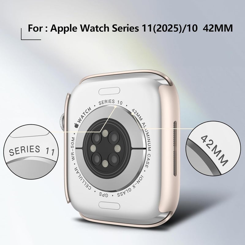 Misxi 2 Pack Tempered Glass Case Compatible for Apple Watch Series 11 (2025) Series 10 42mm, Hard PC Screen Protector Overall Protection Scratch-Resistant Cover for iWatch, 1 Rose Gold + 1 Transparent - Image 2