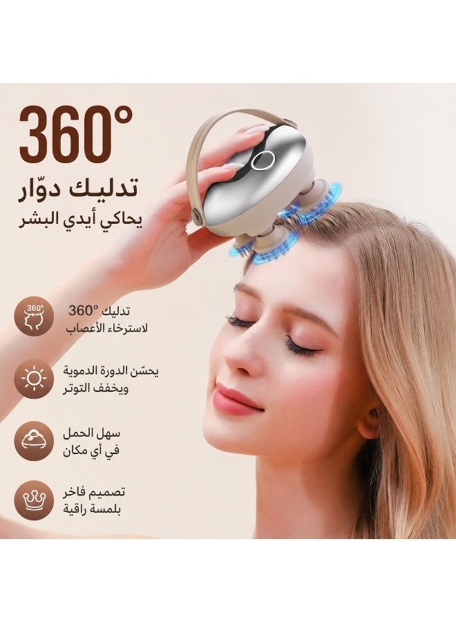 Electric Scalp Massager, Cordless Rechargeable Head Massager with 4 Soft Silicone Massage Heads, Hair Scalp Scrubber with Hand Strap, 3 Massage Modes & 15-Min Auto-Off, Portable Head Scratcher Massager for Stress Relief, Tension Relaxation, Hair Care, Shower, Spa, Neck, Shoulder and Body Massage, Gold - Image 4