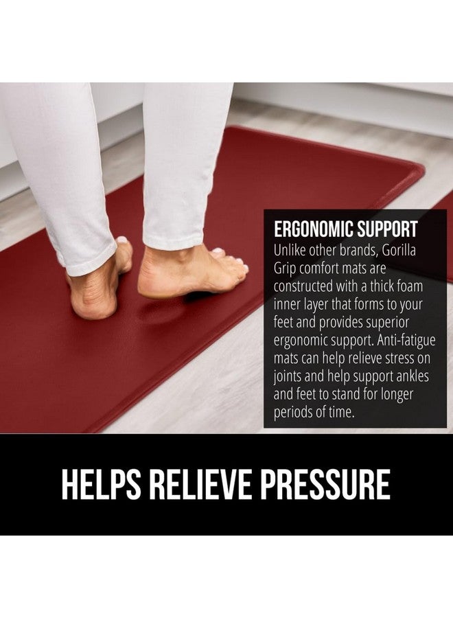 GORILLA GRIP Set of 2 Soft Anti Fatigue Mats for Kitchen Floor, Stain and Scratch Resistant, Waterproof Ergonomic Standing Office Desk Mat, Supportive Memory Foam Rug, 17x24+17x48, 1/2 Inch Thick, Red - Image 3