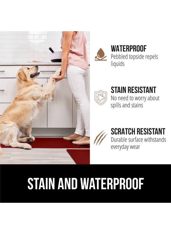 GORILLA GRIP Set of 2 Soft Anti Fatigue Mats for Kitchen Floor, Stain and Scratch Resistant, Waterproof Ergonomic Standing Office Desk Mat, Supportive Memory Foam Rug, 17x24+17x48, 1/2 Inch Thick, Red - Image 4