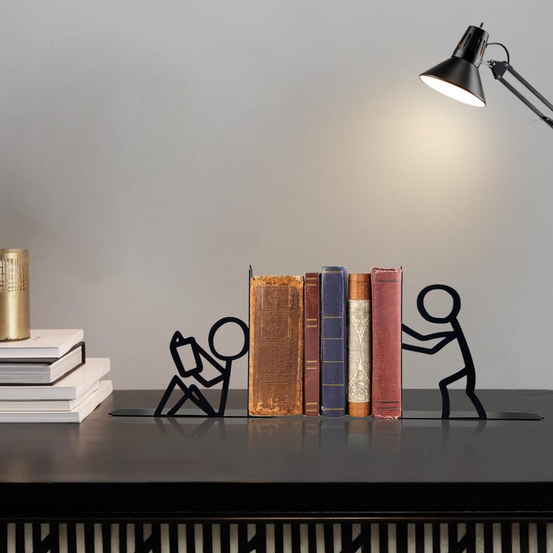 Natrlart Bookends Decorative Metal Unique Office Desk Bookends Cute Book Ends Reading Decor Bookshelf Decor for Office School Library Bedroom, Book Lovers Gift - Image 5