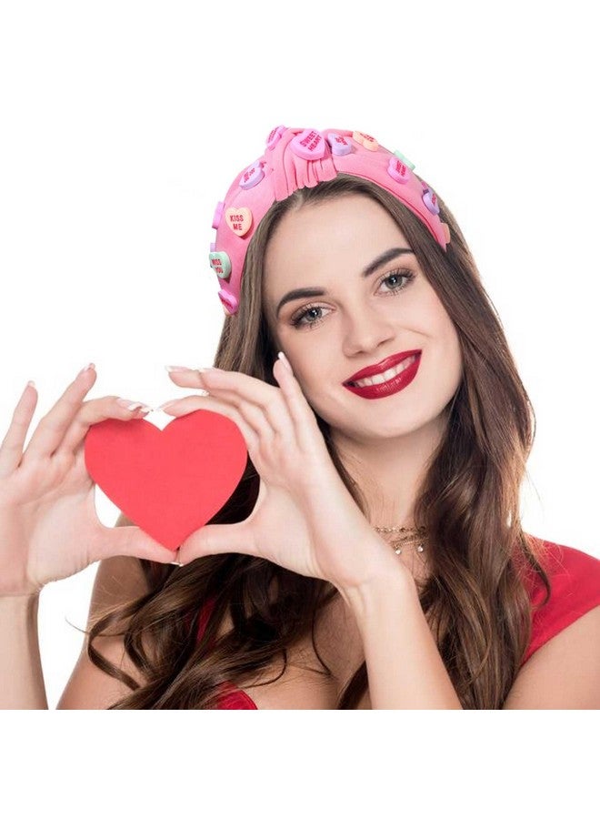 YAHPERN Valentine’S Day Headband For Women Sweet Conversation Heart Headband Red Pink Pearl Jeweled Knotted Headband Valentine’S Day Hair Accessories Holiday Party Favors Gifts (Style B) - Image 2