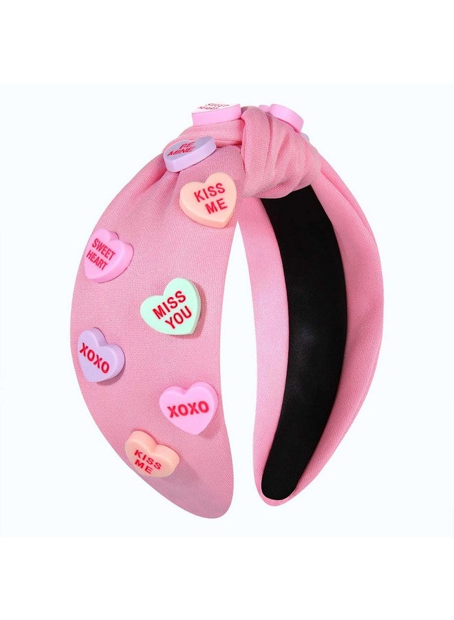 YAHPERN Valentine’S Day Headband For Women Sweet Conversation Heart Headband Red Pink Pearl Jeweled Knotted Headband Valentine’S Day Hair Accessories Holiday Party Favors Gifts (Style B) - Image 1
