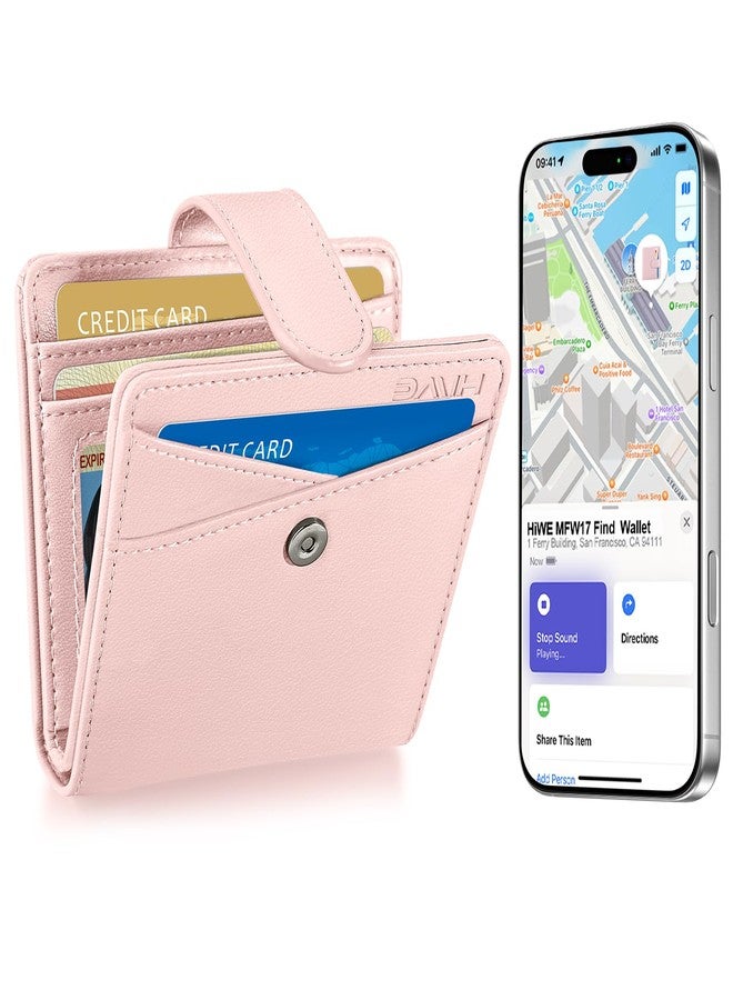 HiWe Small Womens Wallet, Bifold Wallets with Smart Anti-Loss Find My Tracker Built in, RFID Credit Card Holder, PU Leather, ID Window, Pink - Image 1