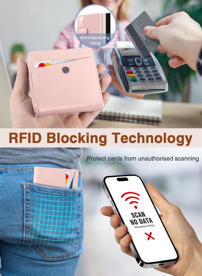 HiWe Small Womens Wallet, Bifold Wallets with Smart Anti-Loss Find My Tracker Built in, RFID Credit Card Holder, PU Leather, ID Window, Pink - Image 4