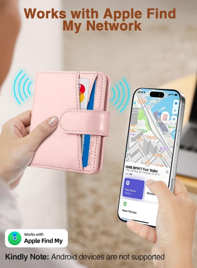 HiWe Small Womens Wallet, Bifold Wallets with Smart Anti-Loss Find My Tracker Built in, RFID Credit Card Holder, PU Leather, ID Window, Pink - Image 2