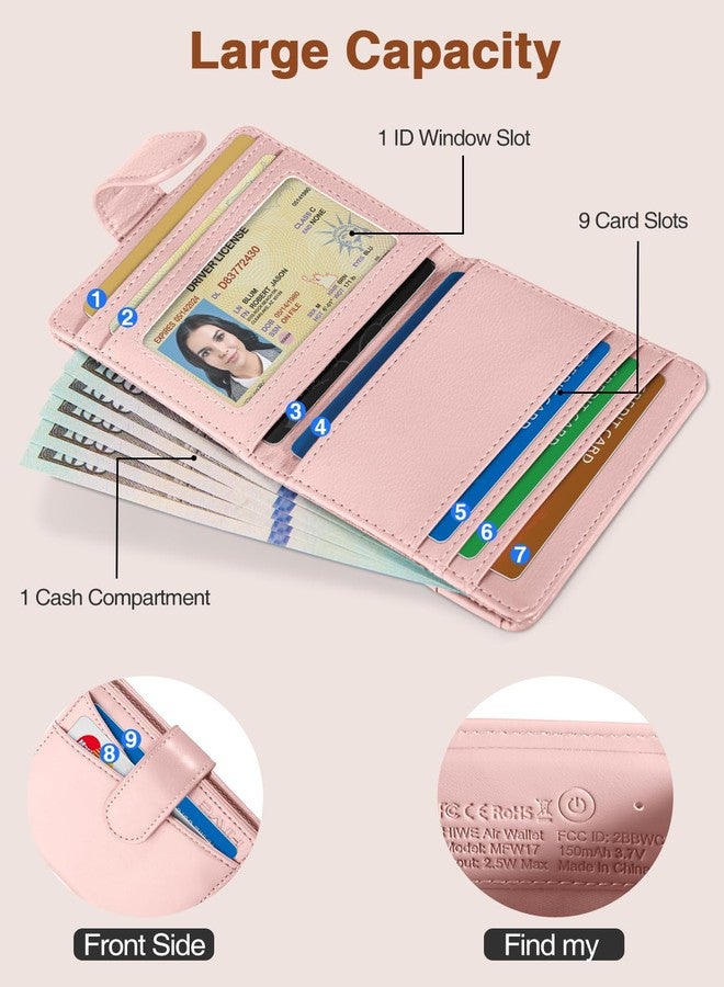 HiWe Small Womens Wallet, Bifold Wallets with Smart Anti-Loss Find My Tracker Built in, RFID Credit Card Holder, PU Leather, ID Window, Pink - Image 5