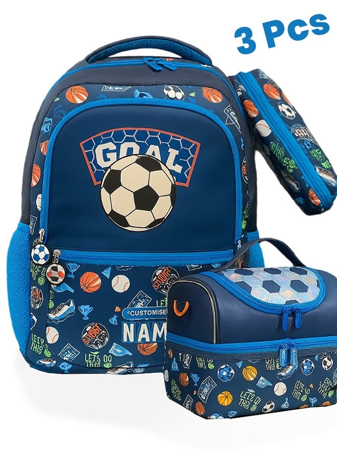 Riolio 3-Piece Soccer Backpack Set for Kids (Age 6–12) – Includes School Bag, Insulated Lunch Bag & Pencil Case  - Image 1
