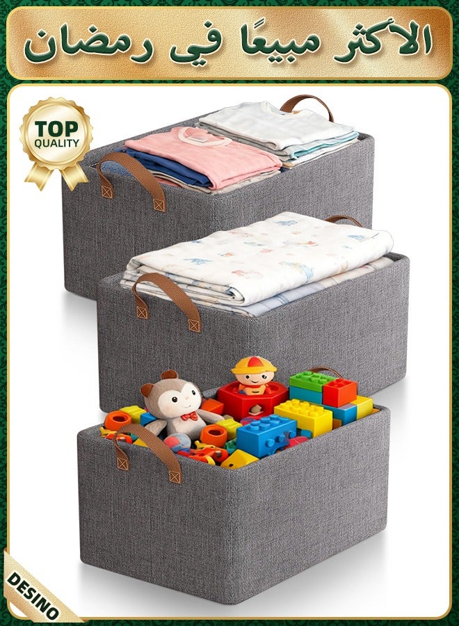 DESINO 3-Pack Foldable Wardrobe Storage Boxes with Handles, Large-Capacity 26L Clothing Organizers for Clothes and Bed Sheets (40×27×21cm) - Image 1