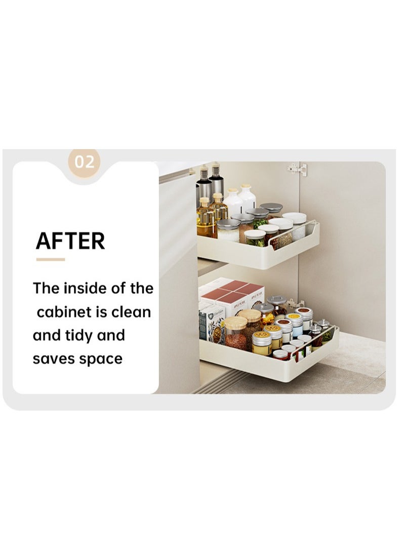 XiuWoo - Pull Out Cabinet Drawer Shelf Organizer, Slide Out Drawer Storage Shelves for Kitchen Cupboard, Roll-Out Sliding Drawer, Roll-Out Sliding Under Sink storage  with 2 Slider, No Need Drill and Nailing - Image 1