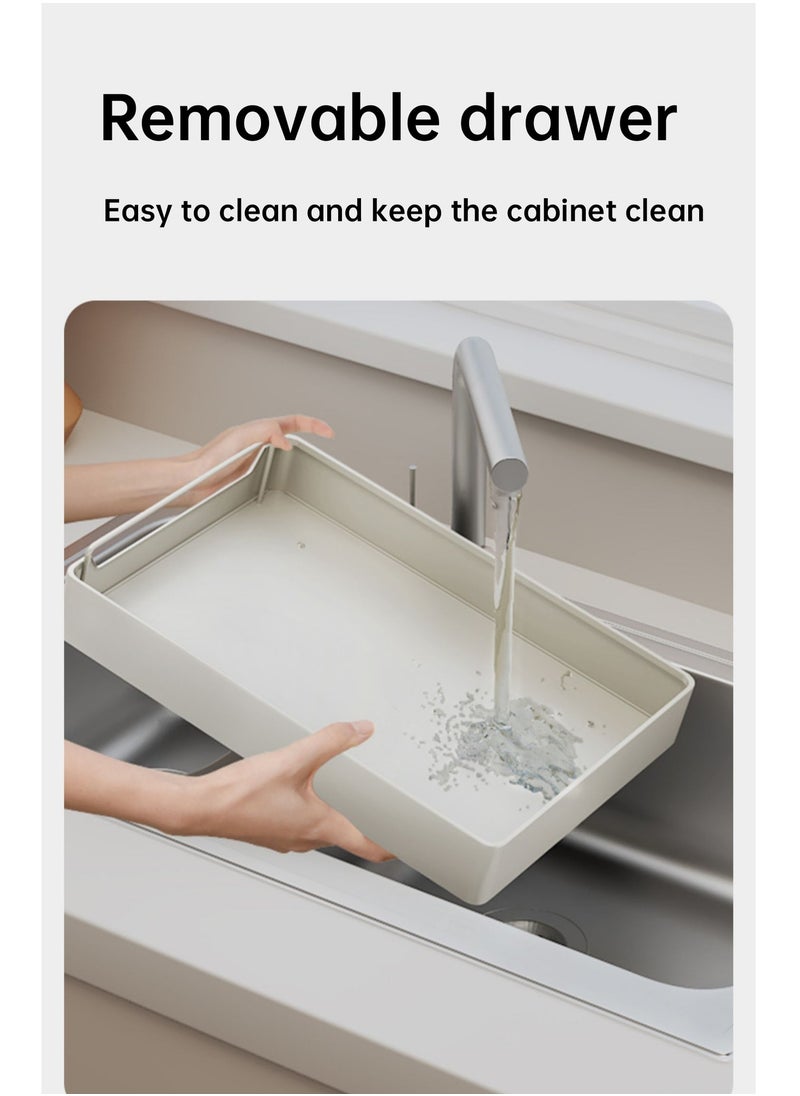 XiuWoo - Pull Out Cabinet Drawer Shelf Organizer, Slide Out Drawer Storage Shelves for Kitchen Cupboard, Roll-Out Sliding Drawer, Roll-Out Sliding Under Sink storage  with 2 Slider, No Need Drill and Nailing - Image 1