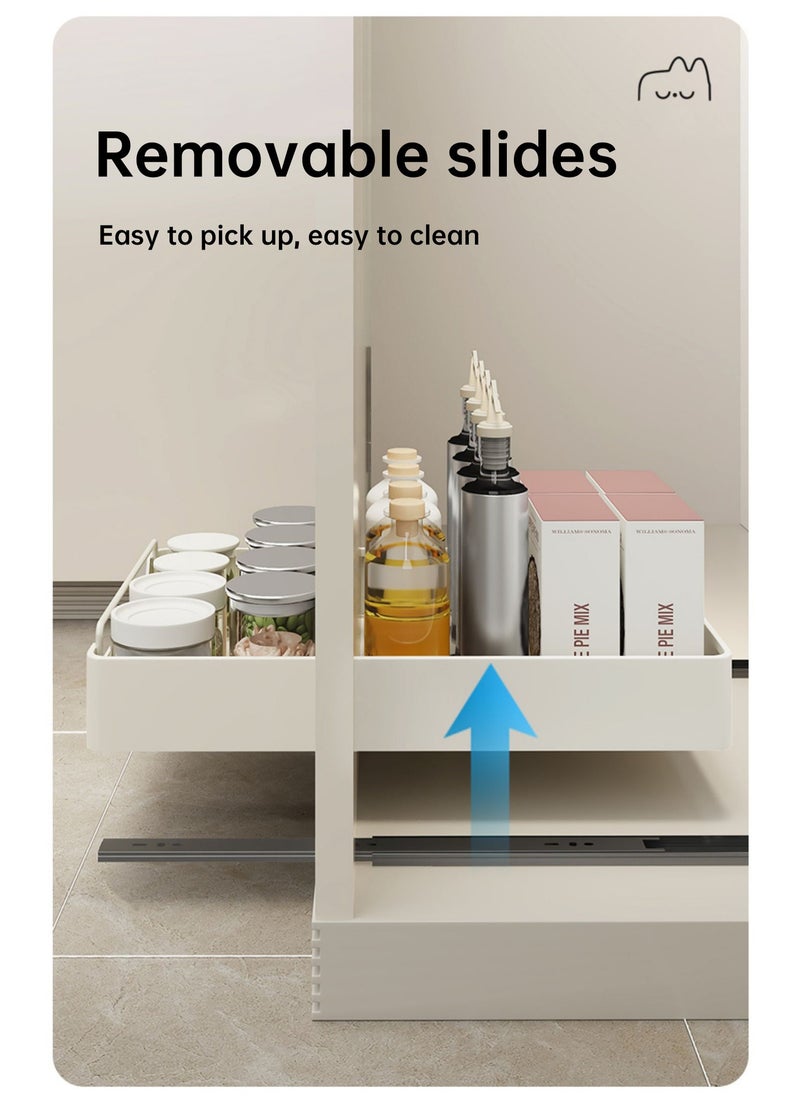 XiuWoo - Pull Out Cabinet Drawer Shelf Organizer, Slide Out Drawer Storage Shelves for Kitchen Cupboard, Roll-Out Sliding Drawer, Roll-Out Sliding Under Sink storage  with 2 Slider, No Need Drill and Nailing - Image 1