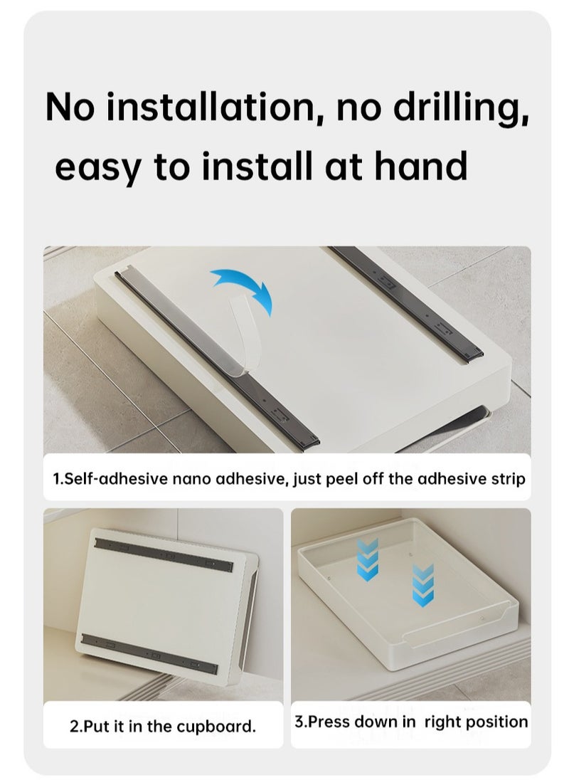 XiuWoo - Pull Out Cabinet Drawer Shelf Organizer, Slide Out Drawer Storage Shelves for Kitchen Cupboard, Roll-Out Sliding Drawer, Roll-Out Sliding Under Sink storage  with 2 Slider, No Need Drill and Nailing - Image 1