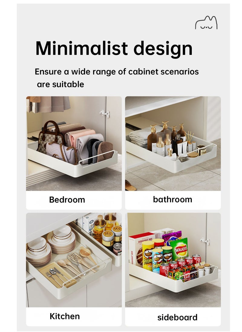 XiuWoo - Pull Out Cabinet Drawer Shelf Organizer, Slide Out Drawer Storage Shelves for Kitchen Cupboard, Roll-Out Sliding Drawer, Roll-Out Sliding Under Sink storage  with 2 Slider, No Need Drill and Nailing - Image 1