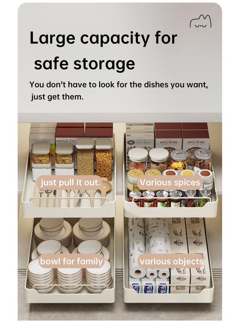 XiuWoo - Pull Out Cabinet Drawer Shelf Organizer, Slide Out Drawer Storage Shelves for Kitchen Cupboard, Roll-Out Sliding Drawer, Roll-Out Sliding Under Sink storage  with 2 Slider, No Need Drill and Nailing - Image 1