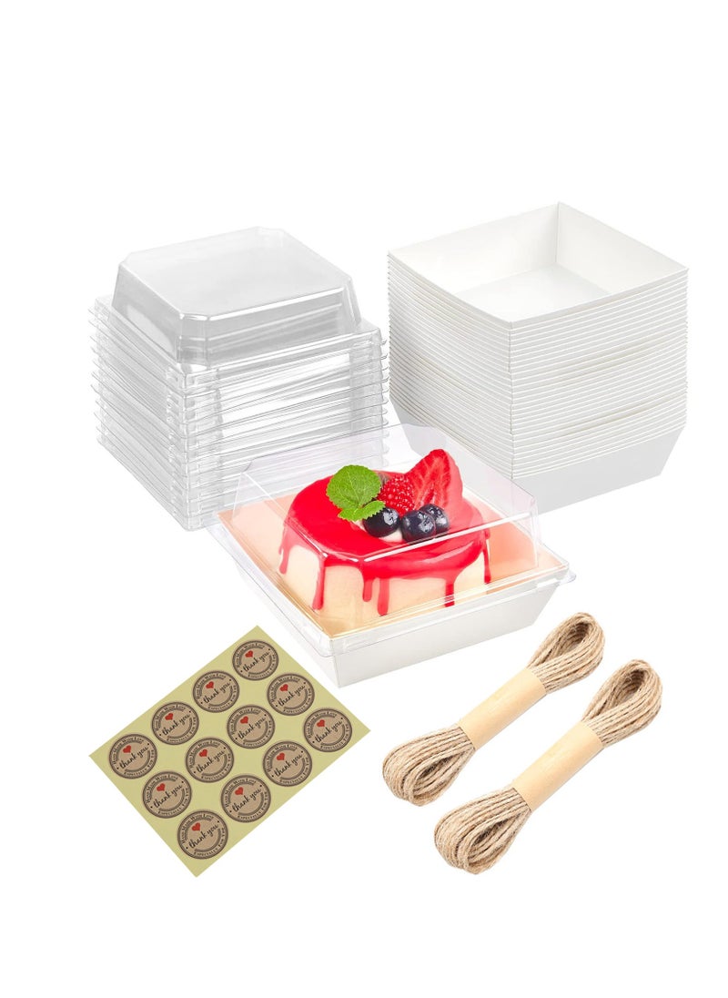 50 Pack Bakery Boxes  Small Dessert Boxes To Go  4 Inch Paper Mini Cake Boxes, Clear Treat Boxes, Disposable Cookie Cake Slice Containers for Charcuterie, Strawberries, Baked Goods  - Image 1