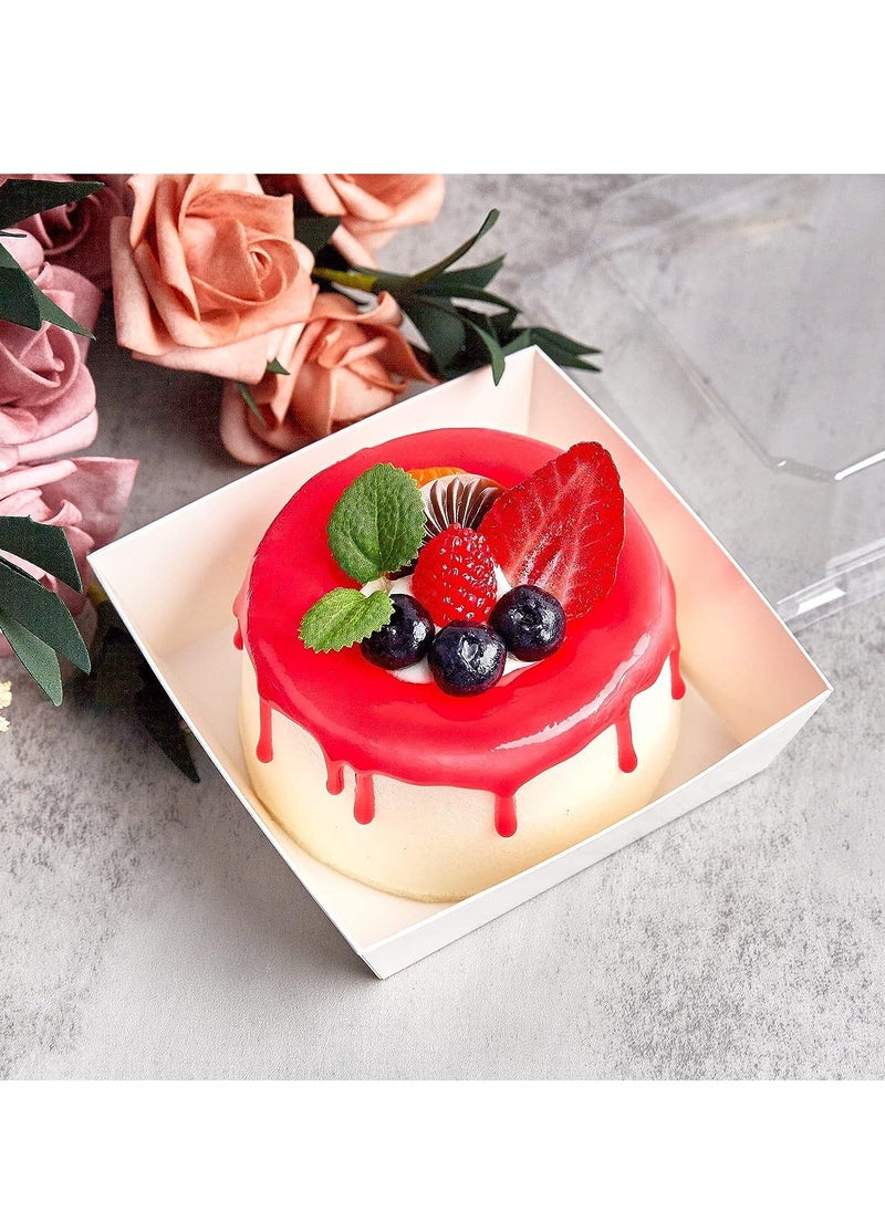 50 Pack Bakery Boxes  Small Dessert Boxes To Go  4 Inch Paper Mini Cake Boxes, Clear Treat Boxes, Disposable Cookie Cake Slice Containers for Charcuterie, Strawberries, Baked Goods  - Image 3