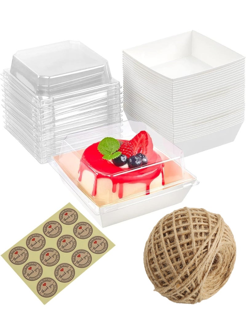 50 Pack Bakery Boxes  Small Dessert Boxes To Go  4 Inch Paper Mini Cake Boxes, Clear Treat Boxes, Disposable Cookie Cake Slice Containers for Charcuterie, Strawberries, Baked Goods - Image 1