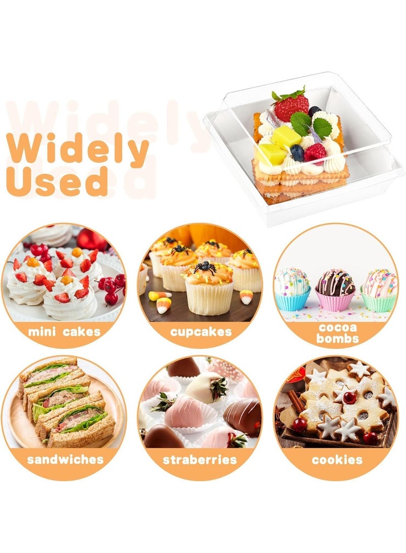 50 Pack Bakery Boxes  Small Dessert Boxes To Go  4 Inch Paper Mini Cake Boxes, Clear Treat Boxes, Disposable Cookie Cake Slice Containers for Charcuterie, Strawberries, Baked Goods - Image 4