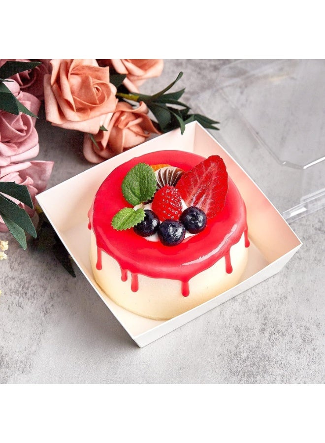 50 Pack Bakery Boxes  Small Dessert Boxes To Go  4 Inch Paper Mini Cake Boxes, Clear Treat Boxes, Disposable Cookie Cake Slice Containers for Charcuterie, Strawberries, Baked Goods - Image 3