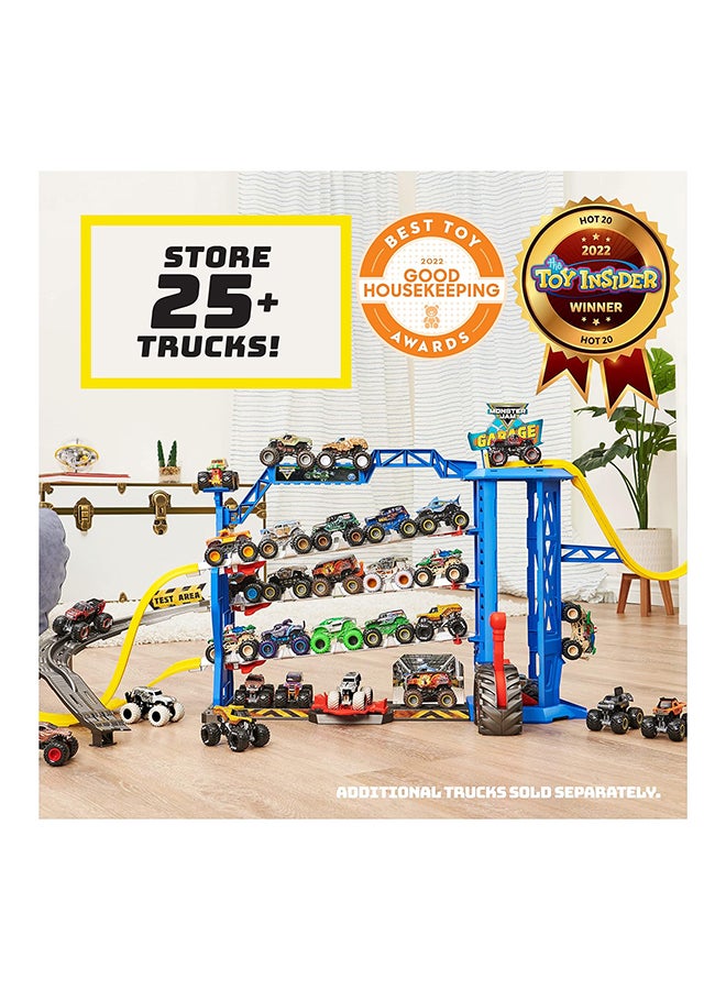 Monster Jam Garage Playset and Storage with Exclusive Grave Digger Monster Truck Lights and Sounds Kids Toys for Boys and Girls