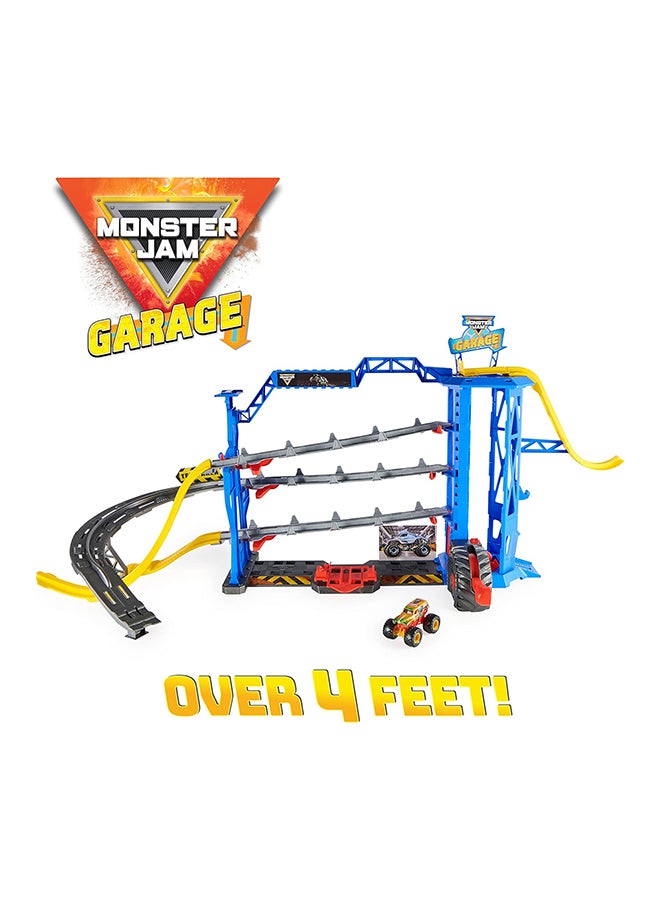 Monster Jam Garage Playset and Storage with Exclusive Grave Digger Monster Truck Lights and Sounds Kids Toys for Boys and Girls