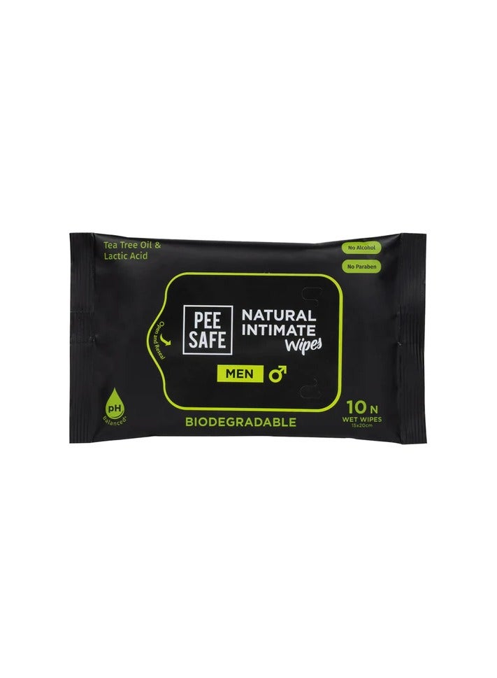 PEE SAFE Tea Tree & lactic acid Natural Intimate Wipes for Men (10 Wipes) - Image 1