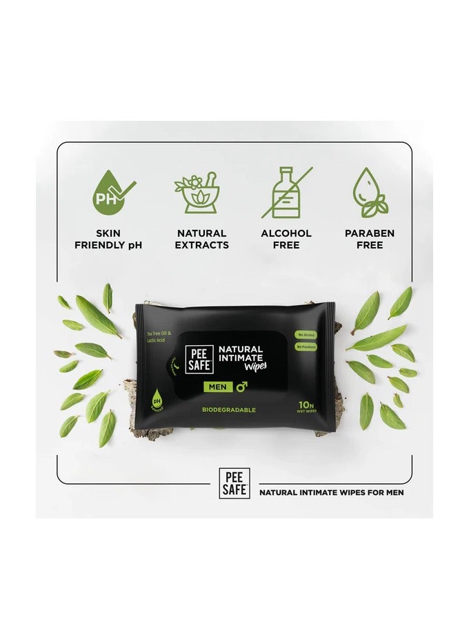 PEE SAFE Tea Tree & lactic acid Natural Intimate Wipes for Men (10 Wipes) - Image 4