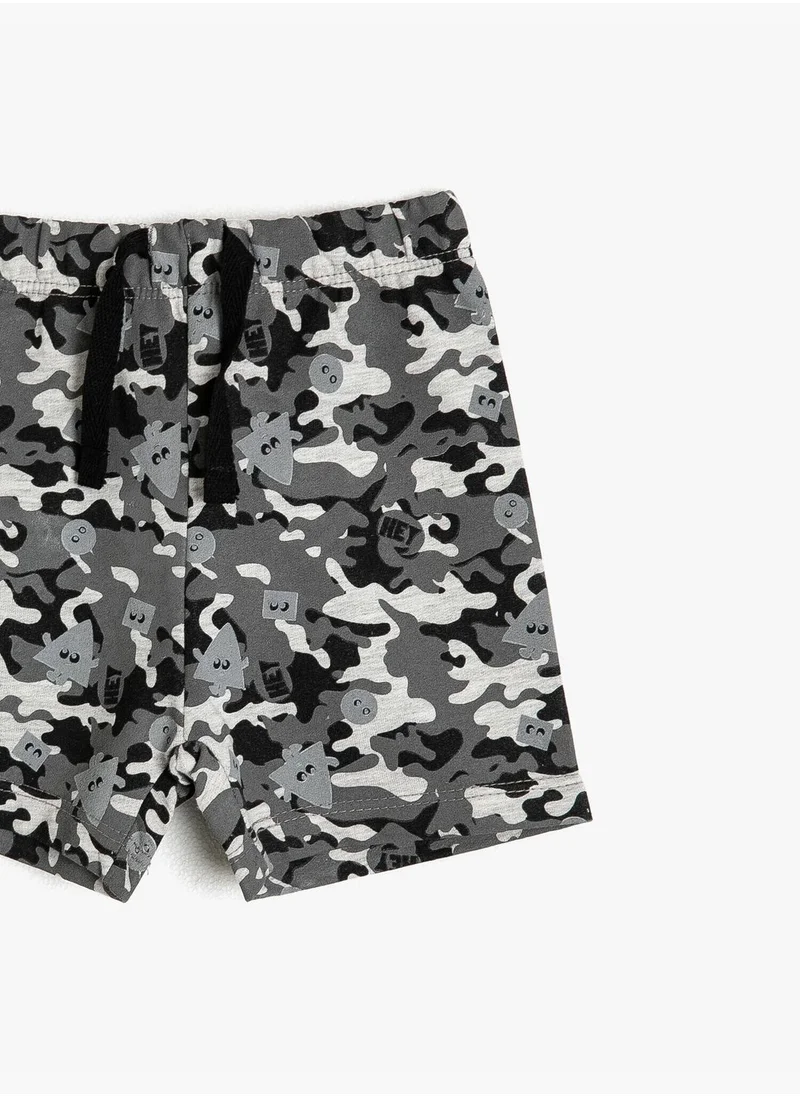 كوتون Camouflage Patterned Medium Rise Shorts