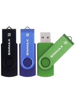 SIMMAX Usb Flash Drives 3 Pack 64Gb Memory Stick Swivel Design Usb 2.0 Flash Drive Thumb Drive Zip Drives (64Gb Blue Green Black)  - Image 2