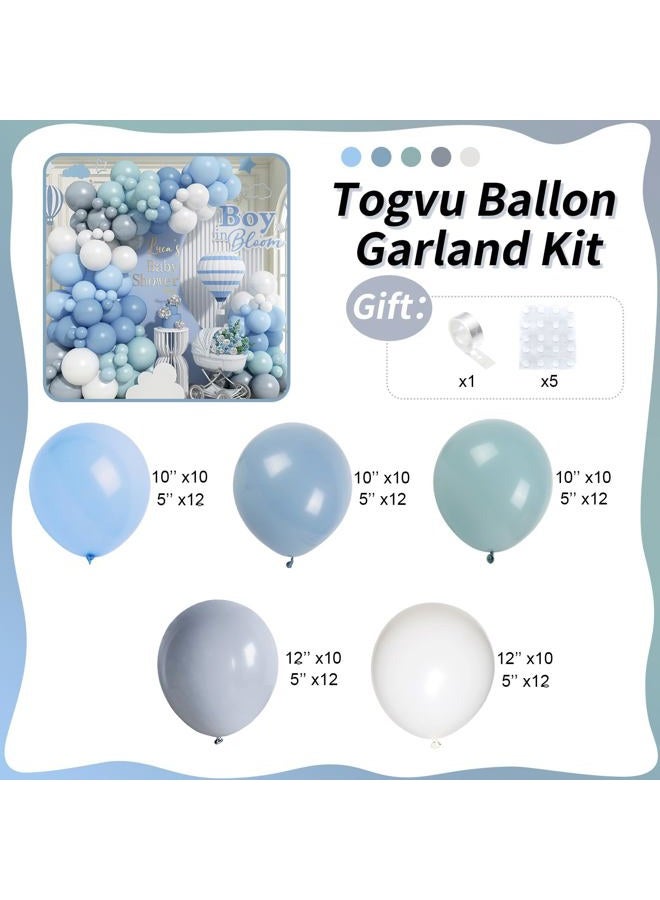Togvu Dusty Blue Green Grey Balloon Garland Arch Kit, 112 Pcs Dusty Slate Blue Sage Green Pastel Blue Grey White Balloon Arch Kit for Boys Men Women Birthday Wedding Baby Bridal Shower Party Decorations - Image 2