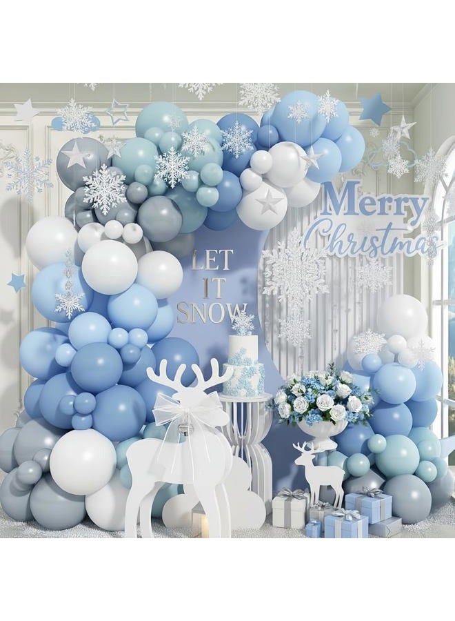 Togvu Dusty Blue Green Grey Balloon Garland Arch Kit, 112 Pcs Dusty Slate Blue Sage Green Pastel Blue Grey White Balloon Arch Kit for Boys Men Women Birthday Wedding Baby Bridal Shower Party Decorations - Image 1