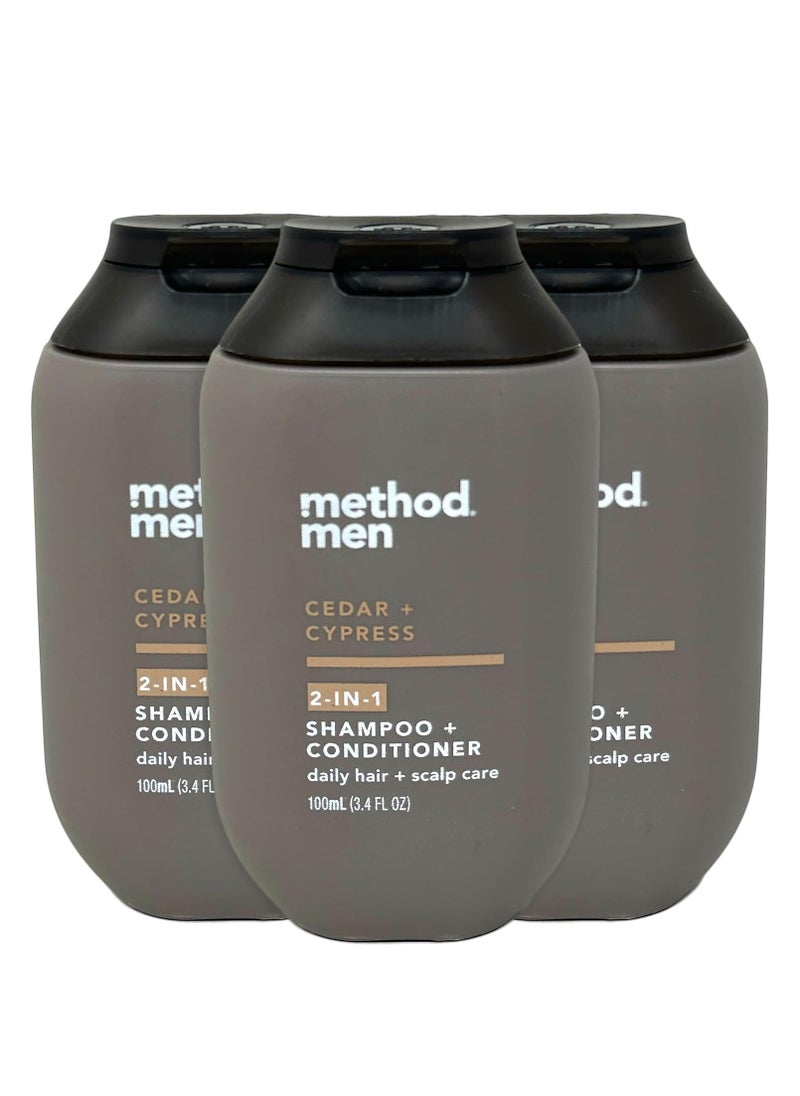 Method - Method Men 2-in-1 Shampoo Plus Conditioner, Cedar and Cypress, Daily hair and Scalp Care, Paraben and Phthalate Free, Mini Travel Size 3.4 oz (Pack of 3) - Image 1