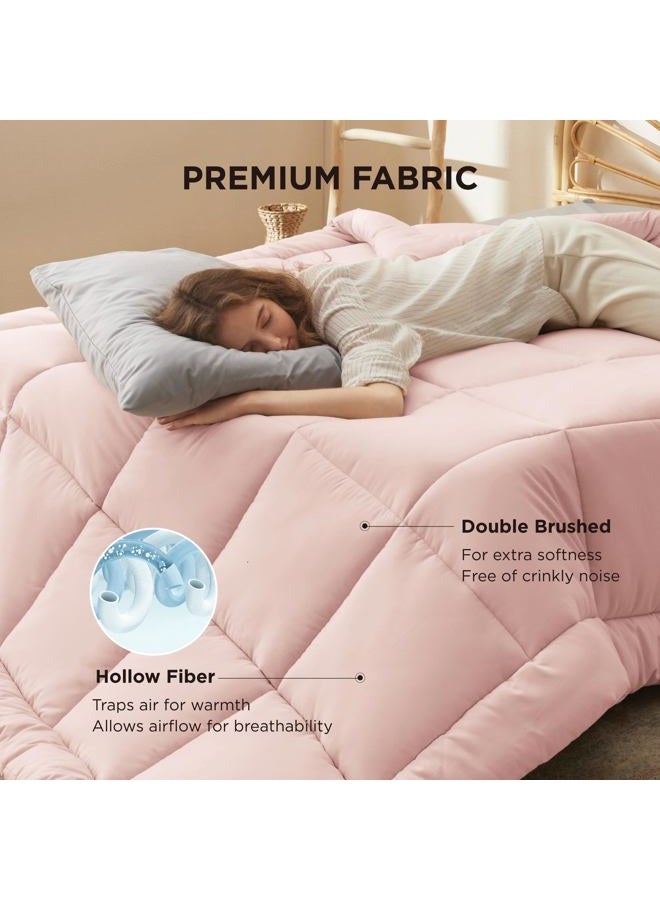 Bedsure Comforter Duvet Insert - Quilted Comforters Full Size, All Season Duvet, GentleSoft Down Alternative Bedding, with 8 Tabs, Gifts for Women/Men, Pink, Full 86 x 82 Inches - Image 3