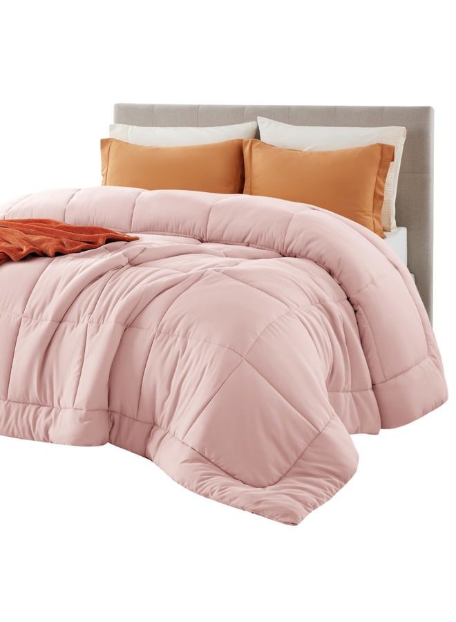 Bedsure Comforter Duvet Insert - Quilted Comforters Full Size, All Season Duvet, GentleSoft Down Alternative Bedding, with 8 Tabs, Gifts for Women/Men, Pink, Full 86 x 82 Inches - Image 1