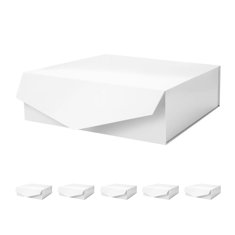 PACKHOME Valentine's Day 6 Large Gift Boxes with Lids 13.5x9x4.1 Inches, Sturdy Collapsible Gift Boxes with Magnetic Closure (Glossy White) - Image 1