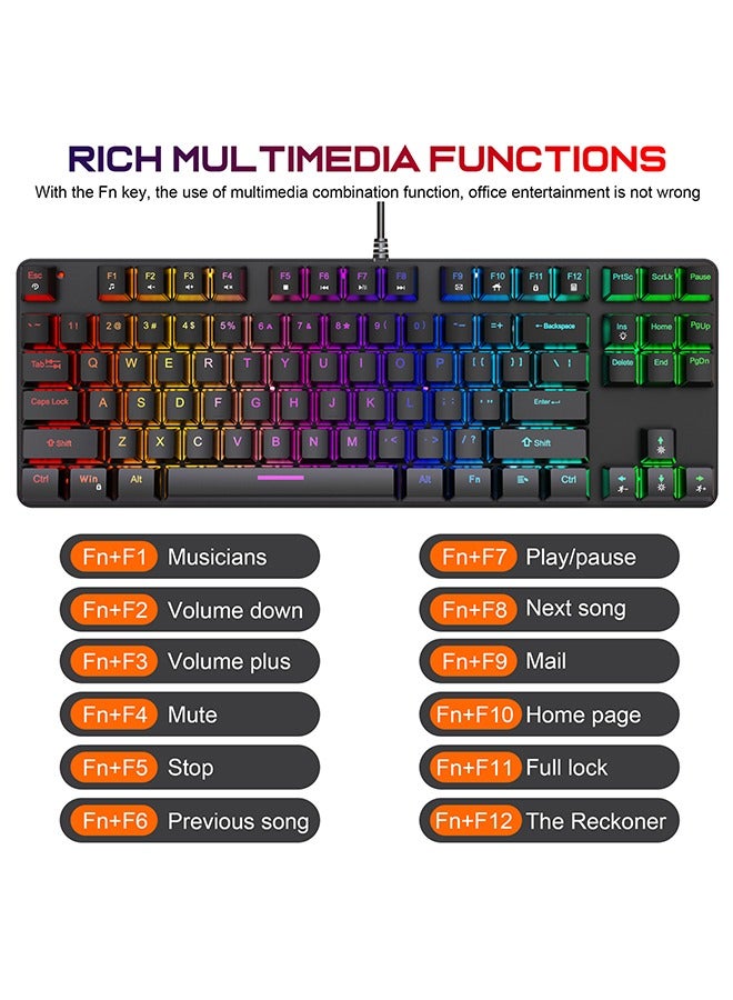 Joshberg K87 Mechanical Gaming Keyboard with Blue Switches,Wired Keyboard with RGB LED Backlit 87 Keys,16 Lighting Modes for E-sport/Office(Black) - Image 5