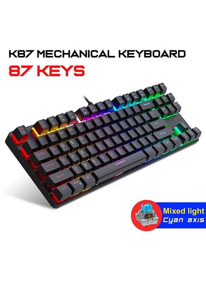 Joshberg K87 Mechanical Gaming Keyboard with Blue Switches,Wired Keyboard with RGB LED Backlit 87 Keys,16 Lighting Modes for E-sport/Office(Black) - Image 1