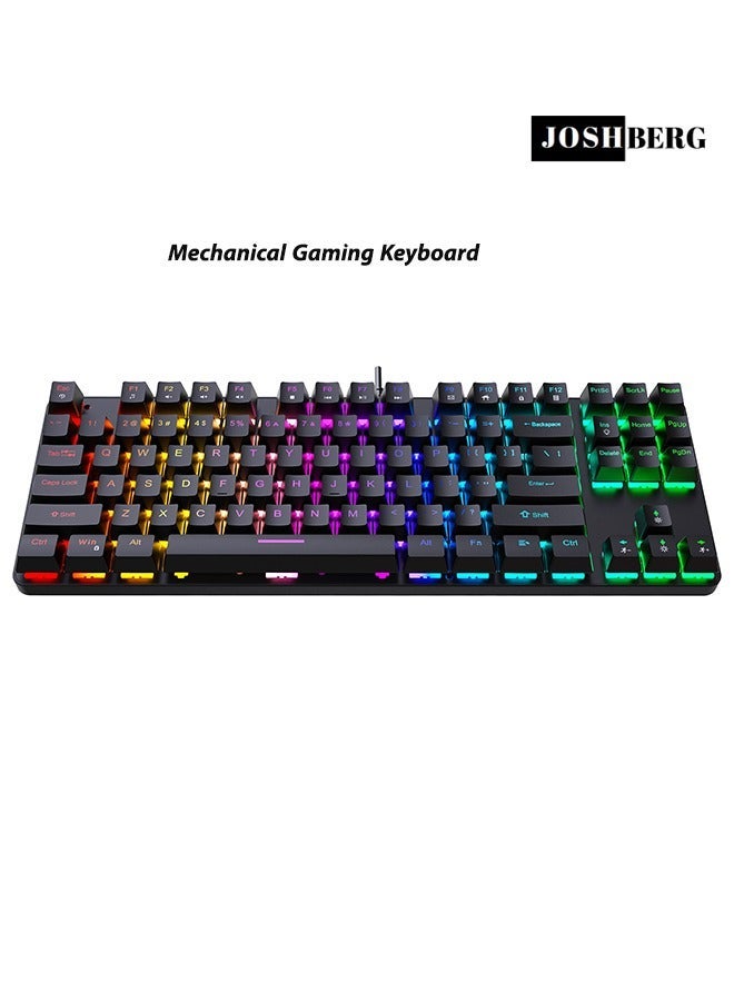 Joshberg K87 Mechanical Gaming Keyboard with Blue Switches,Wired Keyboard with RGB LED Backlit 87 Keys,16 Lighting Modes for E-sport/Office(Black) - Image 2